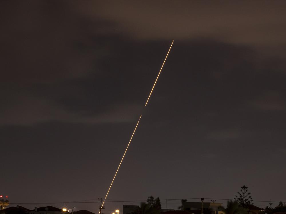 Israeli air defense system fires to intercept rockets fired from Iran, Tuesday, Oct. 1, 2024, over Hadera, Israel.