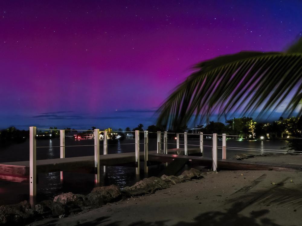 Auroras are seen in Sugarloaf Key, Florida, in the early morning hours of Oct. 11.