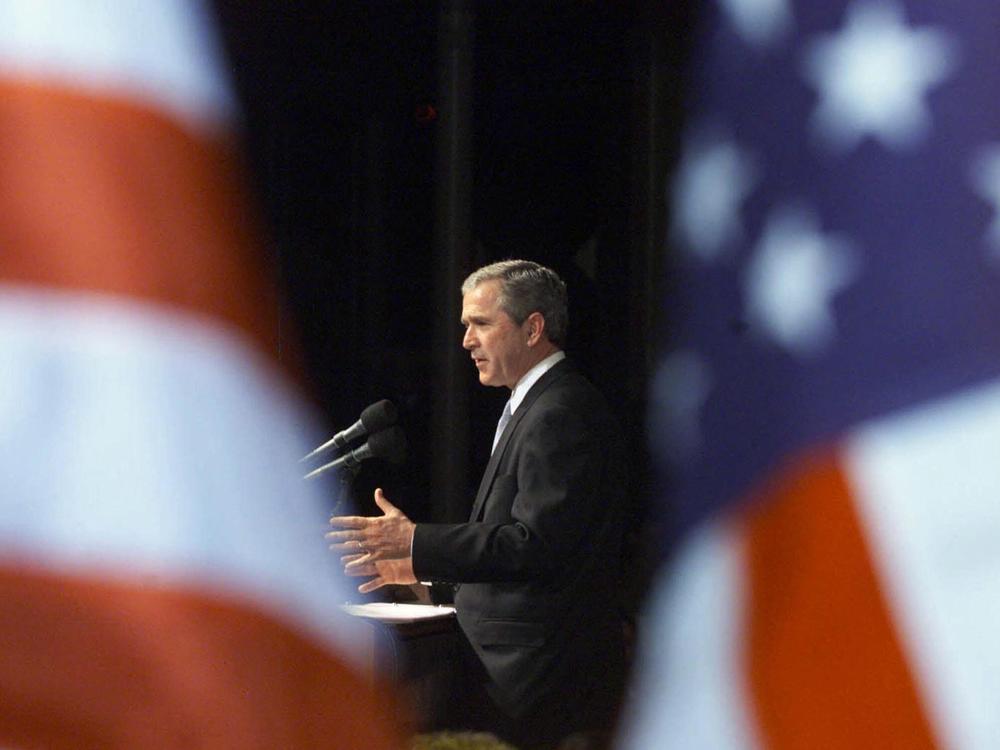 George W. Bush speaks to supporters in Pittsburgh on Oct. 26, 2000. Days before Election Day that year, it was revealed that Bush had a previously unrevealed drunk driving arrest on the books.