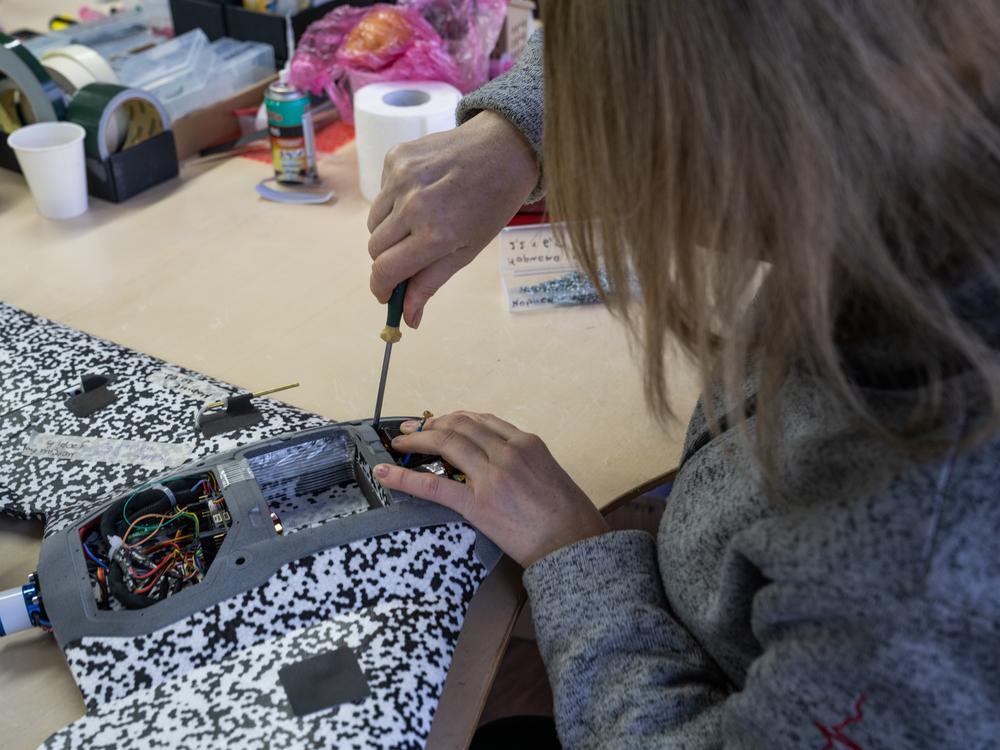A drone is built at Skyassist, a company that started making drones in Ukraine during the war.
