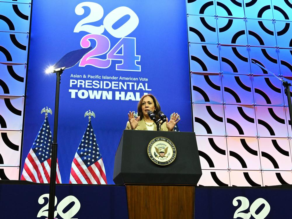 Vice President Harris speaks during an APIAVote town hall in Philadelphia on July 13, 2024.