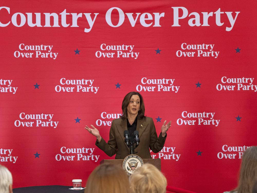 Vice President and Democratic presidential candidate Kamala Harris delivers remarks at a Republicans for Harris event in Scottsdale, Arizona, Oct. 11.
