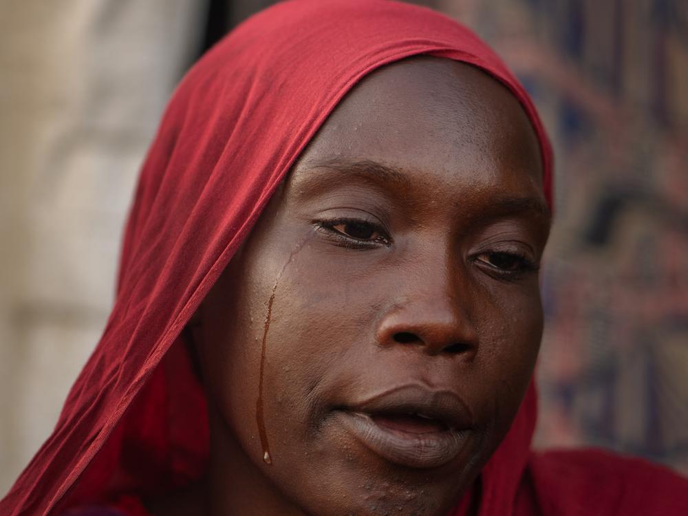 Khadijah Muhammad Omar, 22, crossed from Sudan into Chad with her 4 children and her sister.<strong> </strong>She hasn't heard from her husband since January. 