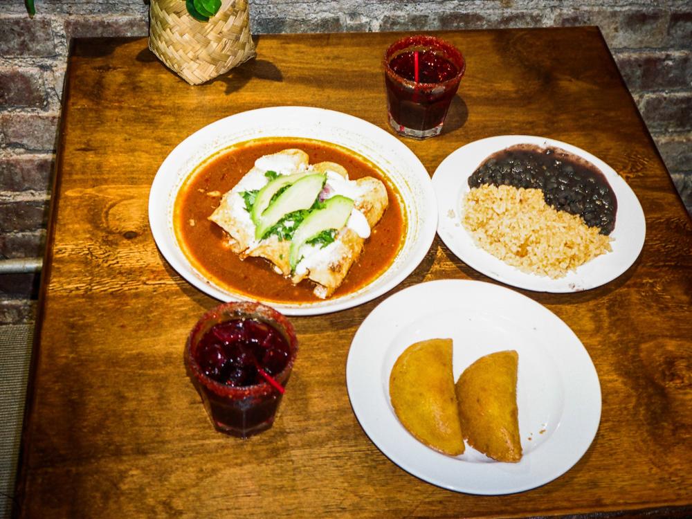 Ollin's Mexican Restaurant Week menu included birria enchiladas, rice and beans, empanadas and a margarita.