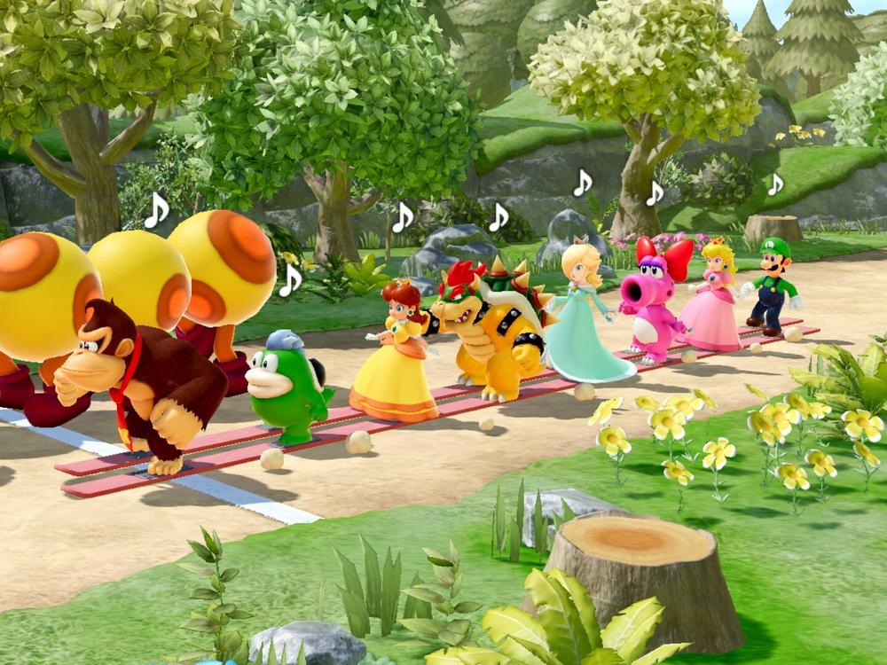 An eight-player rhythm minigame in Super Mario Party Jamboree's 