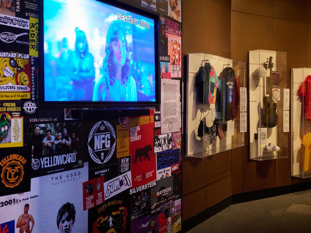 Artifacts from the 30-year history of Hopeless Records in the exhibit.