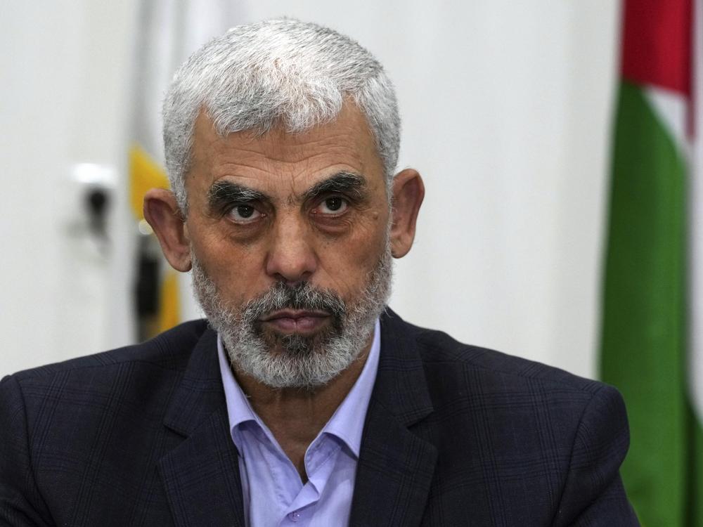 Hamas' Yahya Sinwar chairs a meeting with leaders of Palestinian factions at his office in Gaza City, April 13, 2022.
