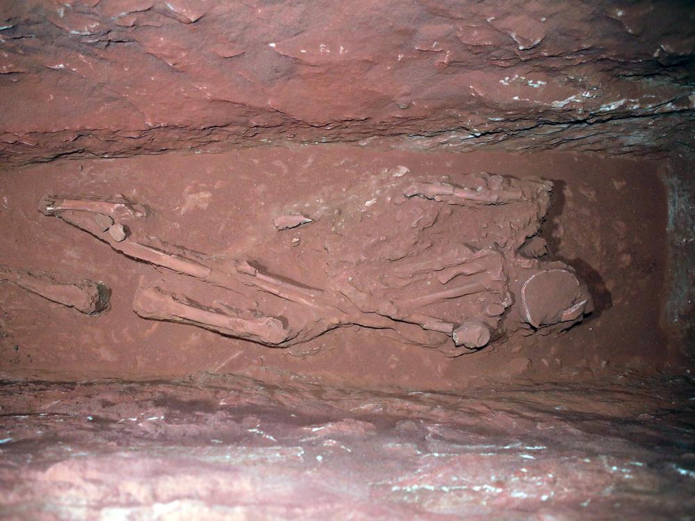 A skeleton is one of 12 discovered buried beneath the Treasury of Petra.
