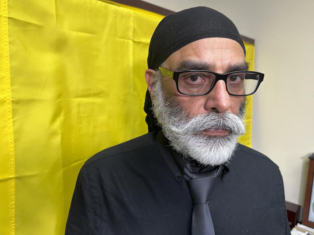 Sikh separatist leader Gurpatwant Singh Pannun is pictured in his office on Nov. 29, 2023, in New York. Federal prosecutors say a former Indian intelligence official directed a plot to assassinate Pannun in New York City after he advocated for a sovereign state for Sikhs.