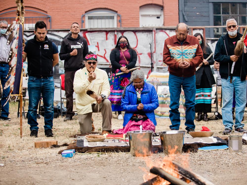 Native American organizations gathered at Friendship House in 2022 for a ceremony to pray for the success of The Village SF, a health care and community hub for Natives in San Francisco.<br>