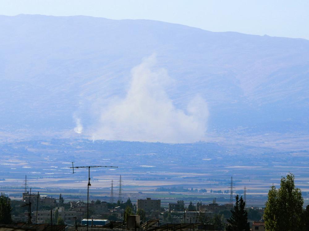 Smoke rises from the site of an Israeli airstrike that targeted an area on the outskirts of the eastern Lebanese city of Baalbek on Monday.