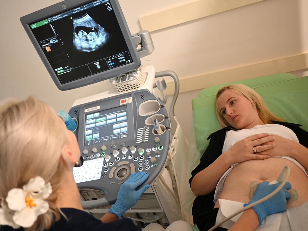 Dr. Olga Medvediva performs an ultrasound on Yulia Bambolya at Clinic of Prof. Stefan Khmil, in Lviv, Ukraine, on July 12.