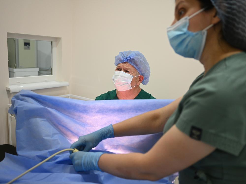 Dr. Stefan Khmil performs artificial insemination on a patient in his Clinic of Prof. Stefan Khmil in Ternopil, Ukraine, on July 12.