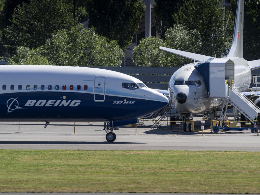 A Boeing 737 MAX 10 jet sits on the taxiway before its first flight at Renton Municipal Airport on June 18, 2021 in Renton, Wash.