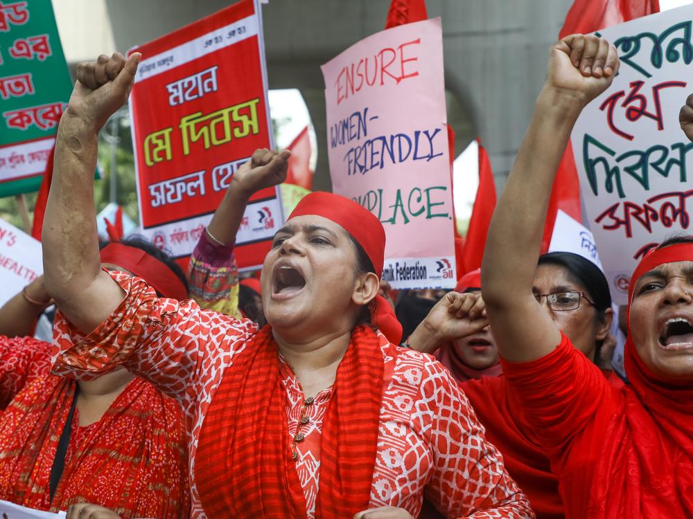 Garment workers in Bangladesh protest for better working conditions.