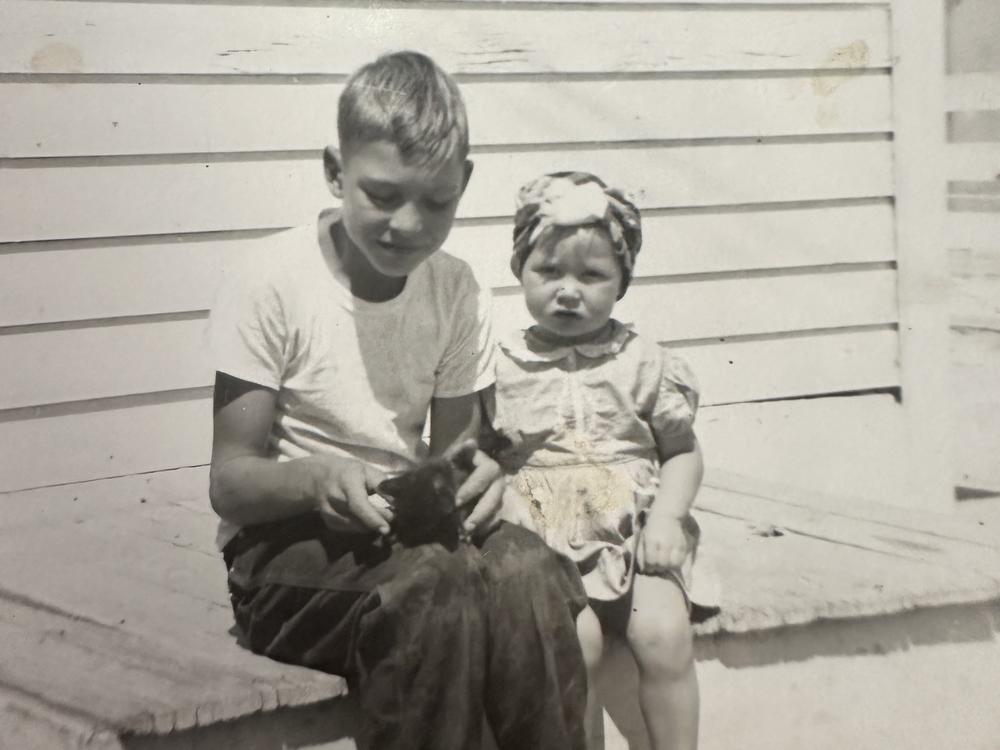 Pat Rush (right) with her brother in Arkansas circa late 1930s.