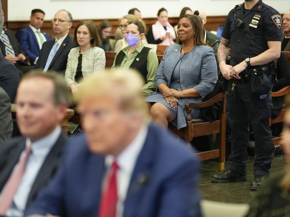 Attorney General Letitia James sits in the courtroom during the civil fraud trial of former President Donald Trump at the New York Supreme Court on Jan. 11 in New York City.