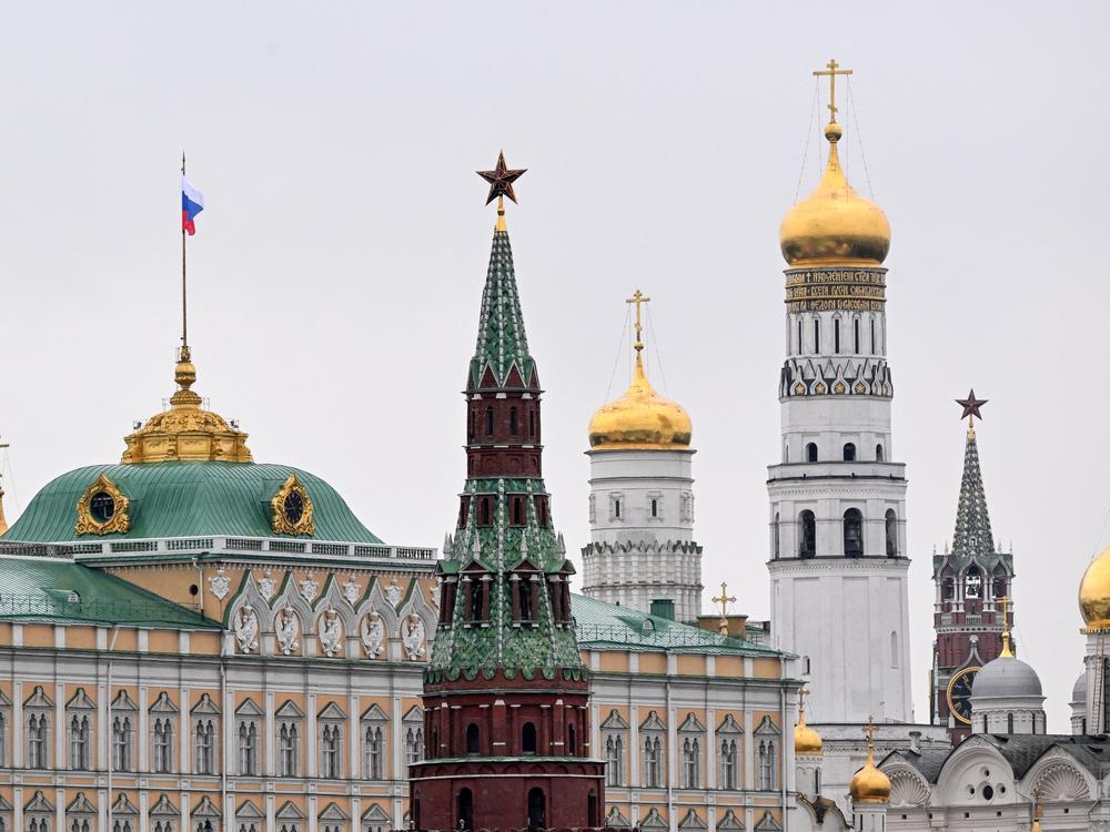 A general view to the Kremlin towers and Ivan the Great cathedral in May 2024. U.S. intelligence officials say Russia was behind an attempt to spread baseless claims about Democratic vice presidential candidate Tim Walz.