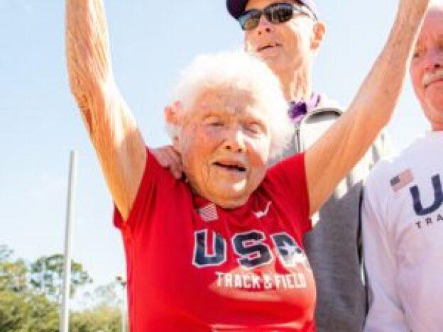 Julia Hawkins finishes race in 2021.