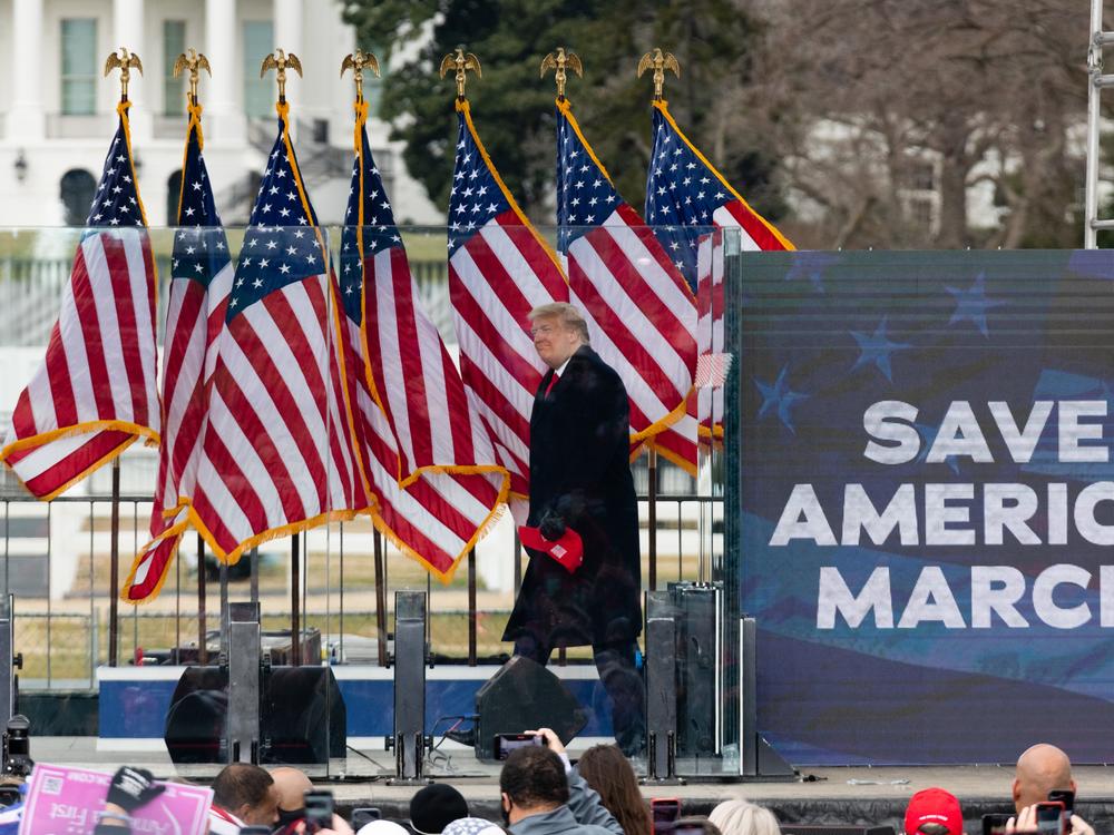 Then-President Donald Trump speaks during a rally near the White House in Washington, D.C., on  Jan. 6, 2021.