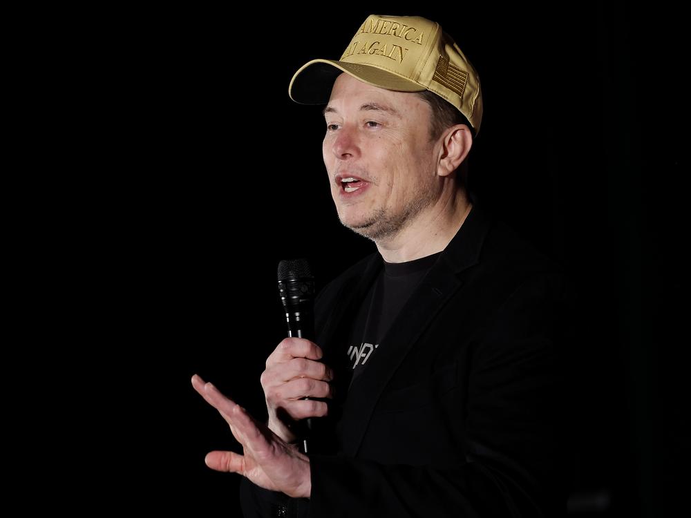 Elon Musk at a town hall-style meeting on Oct. 17 in Folsom, Pa. Musk has donated about $75 million to America PAC to support Republican presidential nominee Donald Trump.
