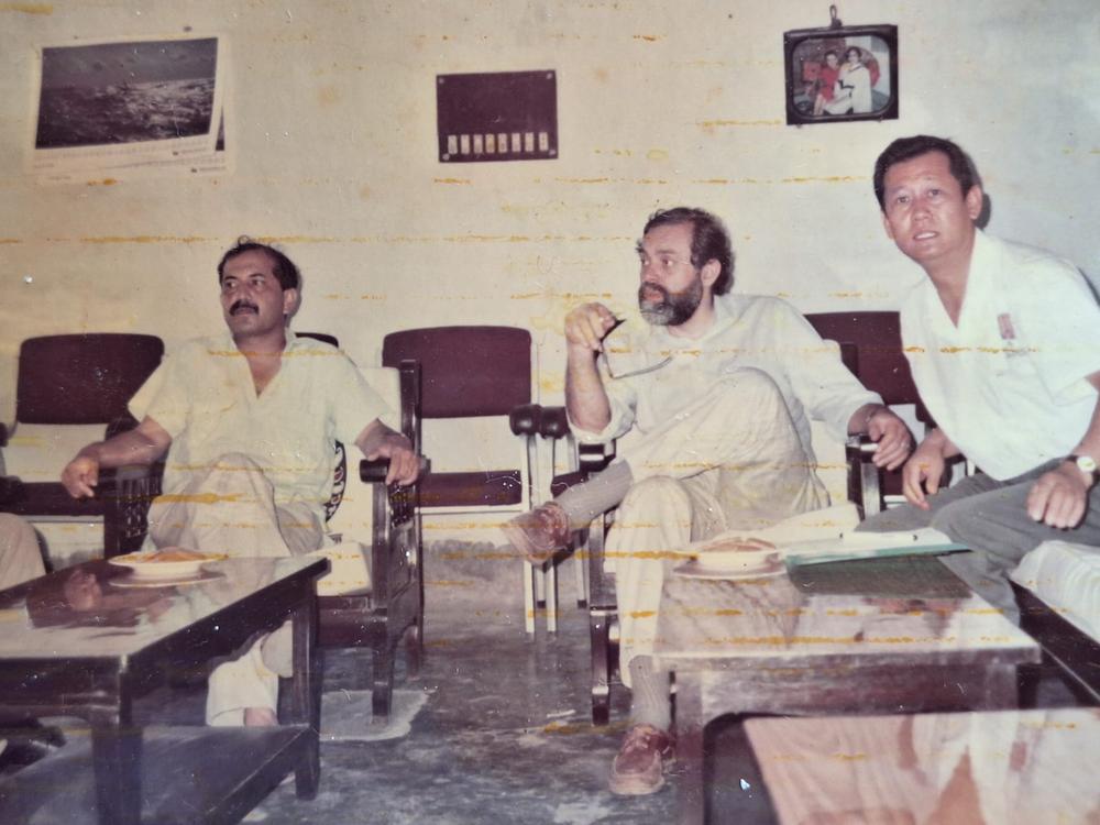 Richard Cash, center, with global health leader Mushtaque Chowdhury (left) in a photo from the mid-1990s. 