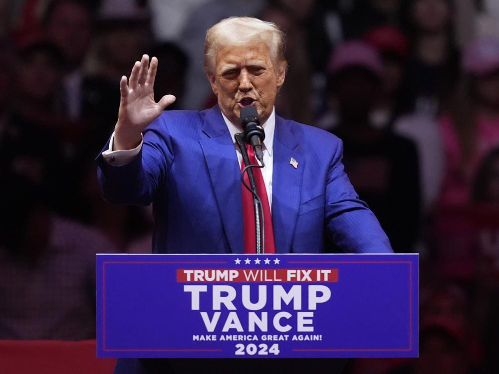 Republican presidential nominee former President Donald Trump speaks at a campaign rally at Madison Square Garden on Sunday in New York.