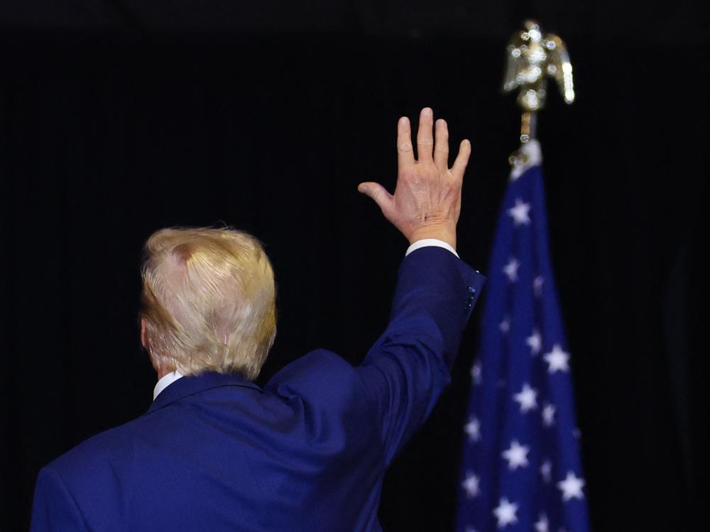 Former President Donald Trump leaves the stage after a campaign rally in State College, Pa., on Oct. 26. As Trump has said he will not run for president again after this year, his final campaign appearances mark a kind of farewell to campaigning.