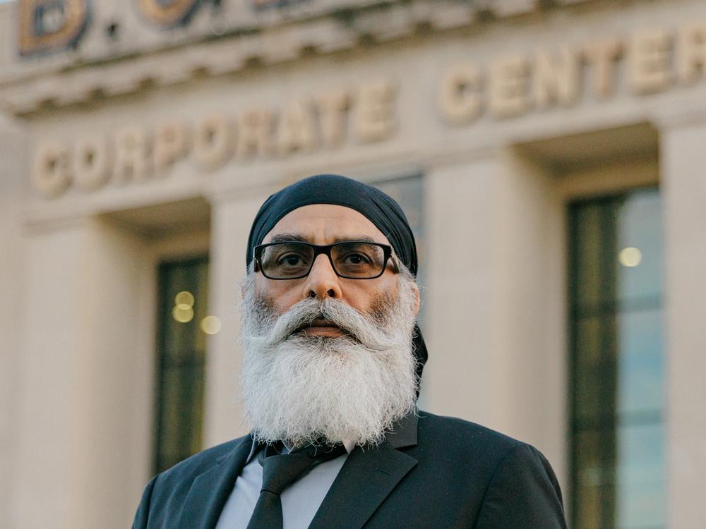 Gurpatwant Singh Pannun stands for a portrait in New York City.
