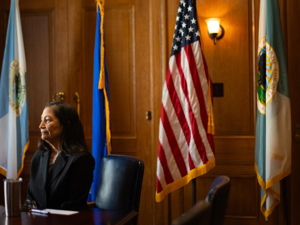 Interior Secretary Deb Haaland during an interview inside the Department of Interior headquarters in Washington, DC on October 8, 2024.  Credit: Maansi Srivastava for NPR