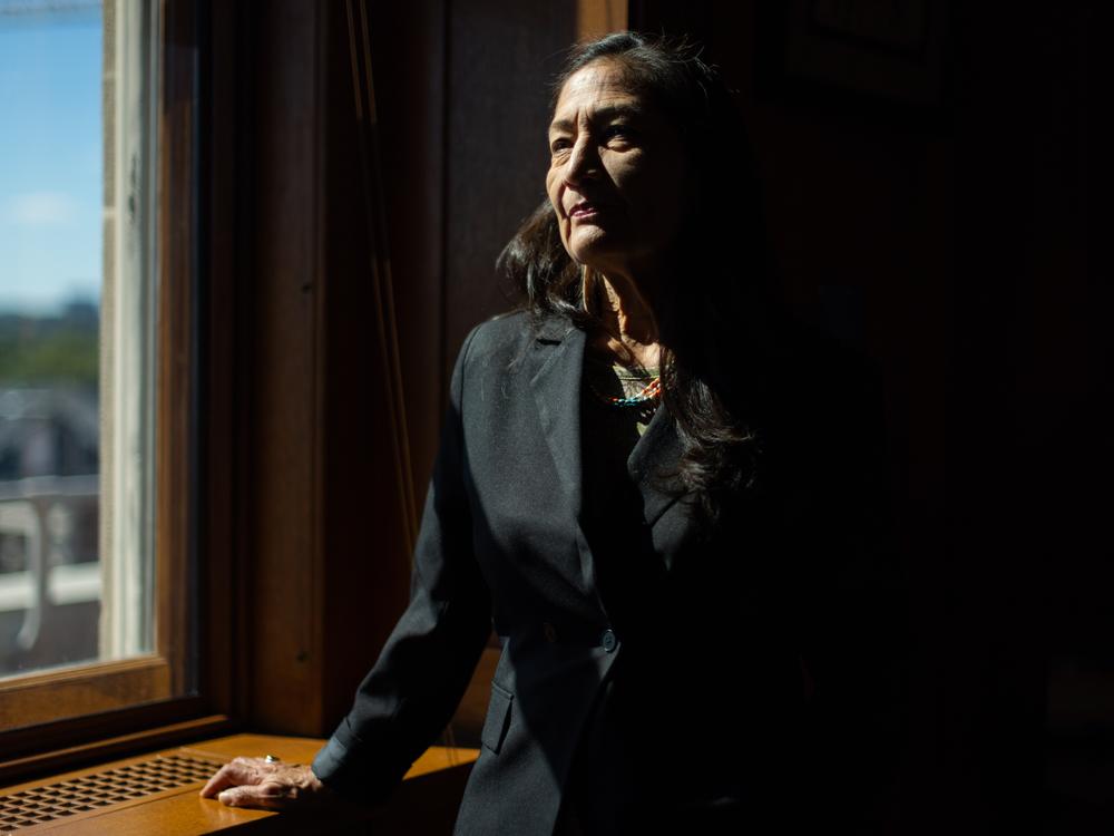Interior Secretary Deb Haaland poses for a portrait in her office in the Department of Interior headquarters in Washington, DC on October 8, 2024.