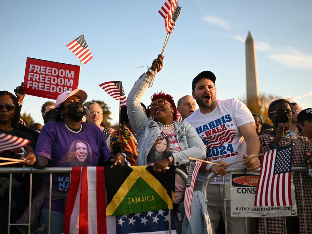 Supporters of Vice President and Democratic presidential candidate Harris wait on The Ellipse just south of the White House for her speech in Washington, D.C., on Tuesday. More than<strong> </strong>$100 million have been legally wagered on the presidential race on the first legal election betting platform in the U.S. in years.