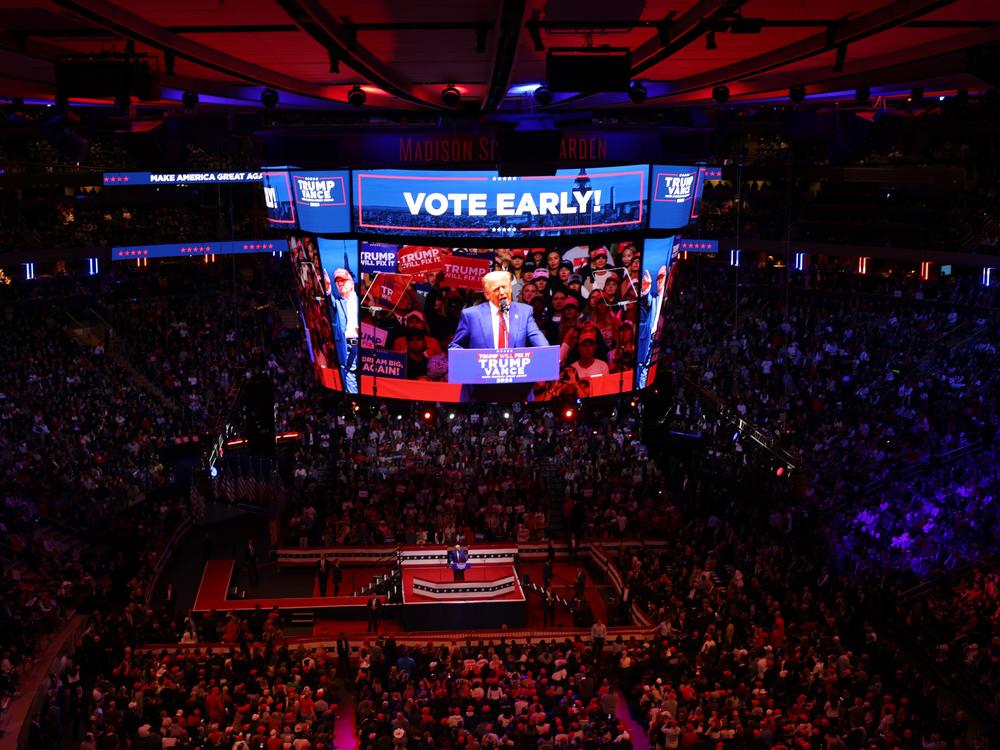 Republican presidential nominee and former President Donald Trump speaks at a campaign rally at Madison Square Garden on Oct. 27 in New York City.