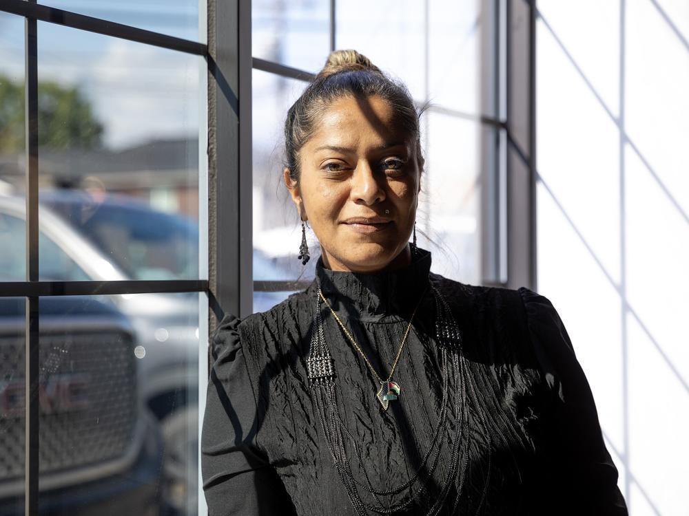 Samraa Luqman, an activist and community organizer, at Haraz Coffee House in Dearborn on Oct. 1.