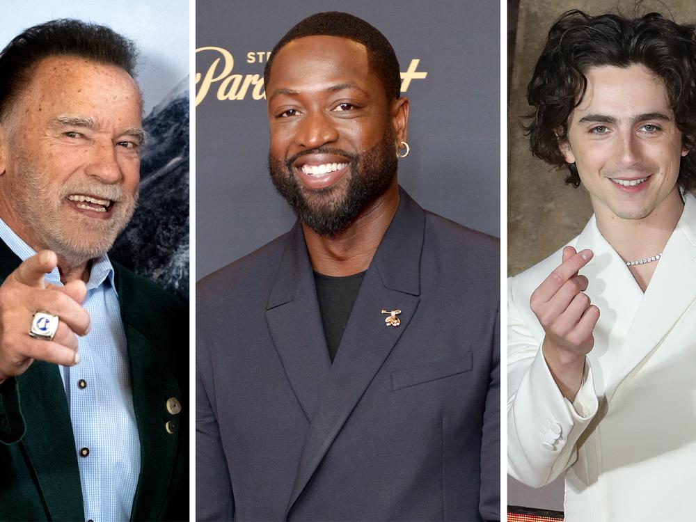 From left: Arnold Schwarzenegger, Dwyane Wade, Timothée Chalamet