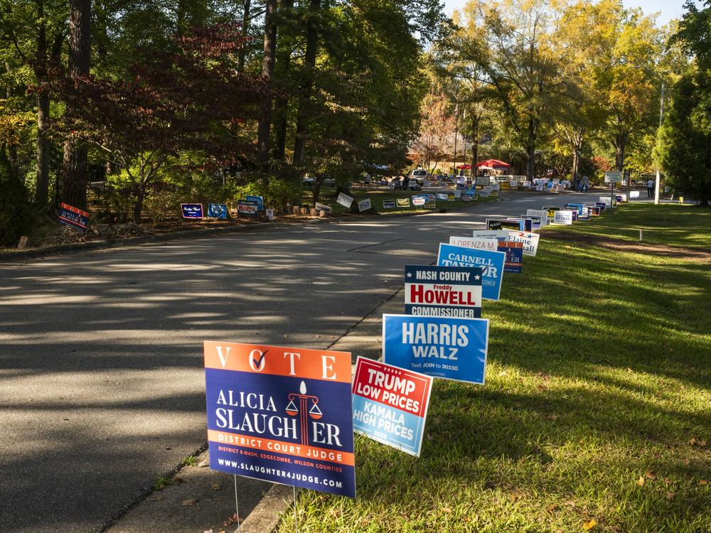 Hundreds of campaign signs line the streets of the Nash County Agricultural Center.
