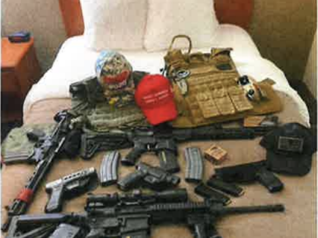 Prosecutors presented evidence that three rioters brought these weapons to a hotel room in Virginia before they joined the Jan. 6, 2021 riot at the U.S. Capitol. The men allegedly brought handguns with them onto the grounds of the U.S. Capitol.