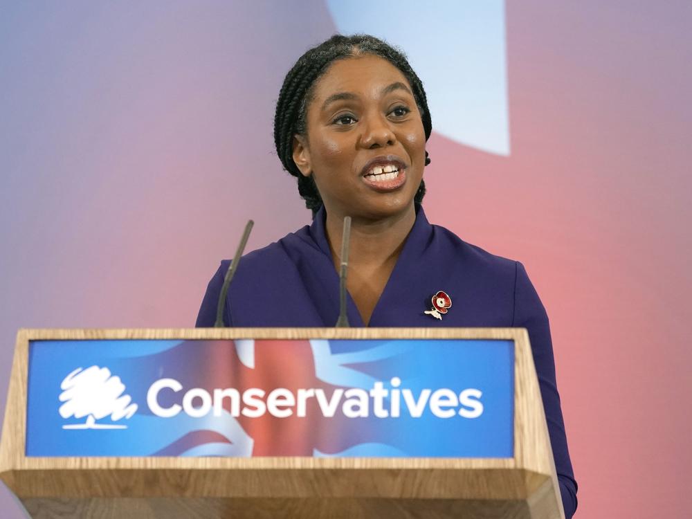 Britain's Member of Parliament Kemi Badenoch speaks after being elected as the new leader of the opposition Conservative Party, in London, on Saturday.