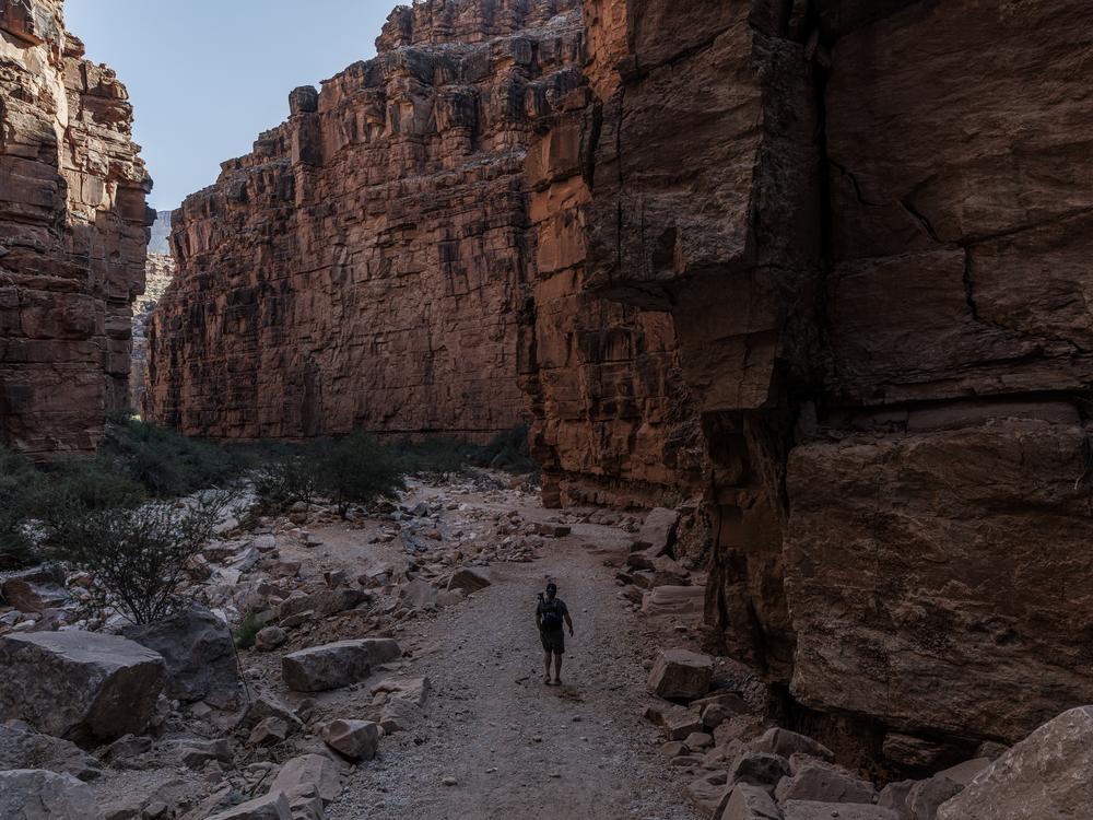 Gallego hikes the 10 mile Havasupai trail in the Grand Canyon  to visit the Supai Tribe on Oct. 14.