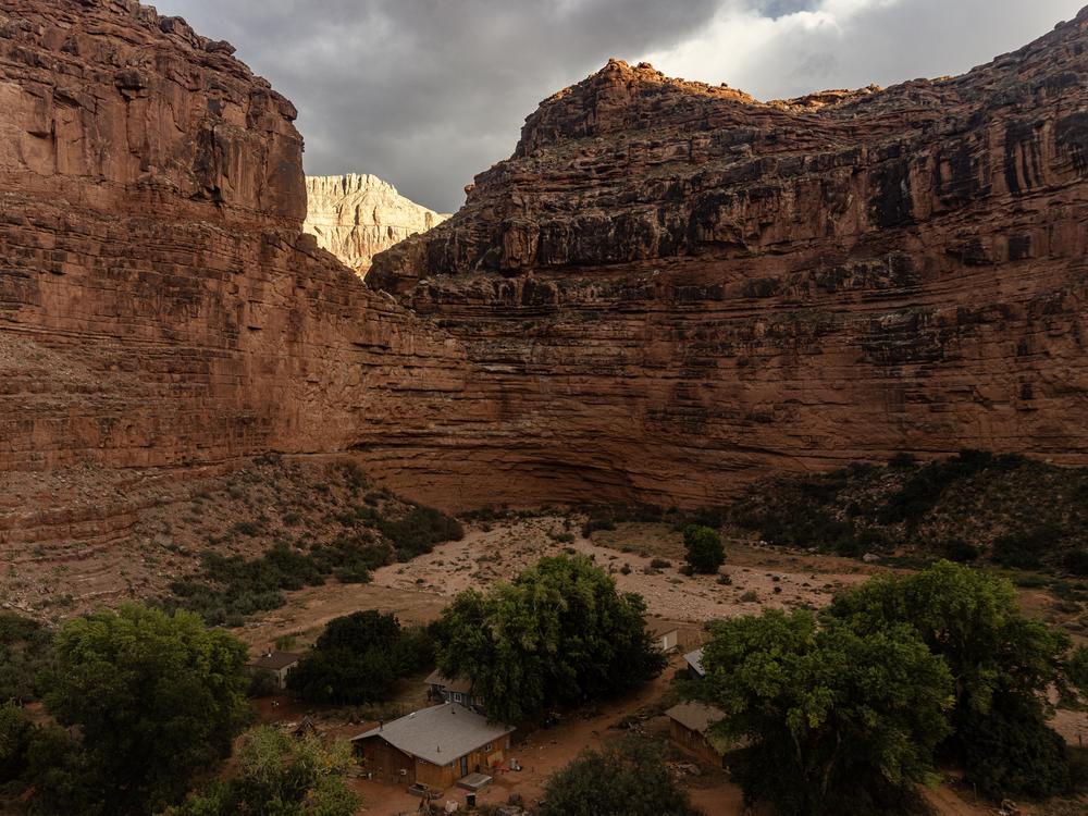 An aerial view of  the Supai Tribe village in the Grand Canyon.