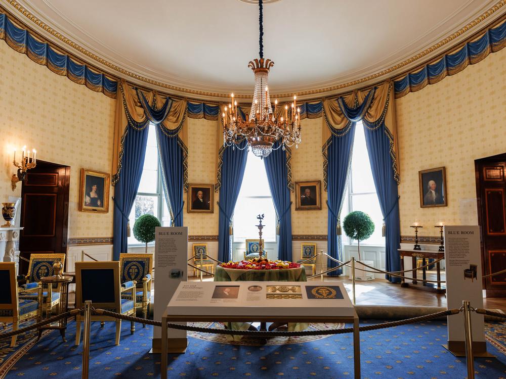 The Blue Room where, back in 1863, President Abraham Lincoln greeted visitors hours before heading to his office to sign the Emancipation Proclamation.