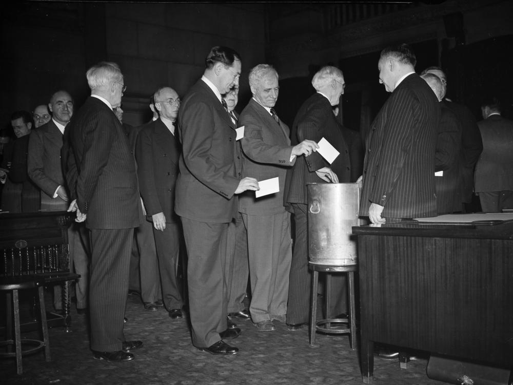 Dec. 16, 1940: New York State electors, part of the Electoral College, cast votes at the state capital in Albany. 
