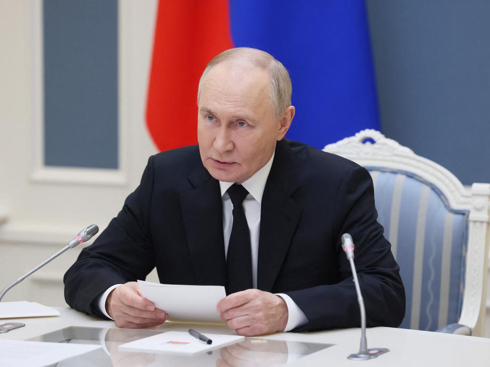 Russia's President Vladimir Putin holds an exercise of the strategic deterrence forces via a videolink at the Kremlin in Moscow on Oct. 29.
