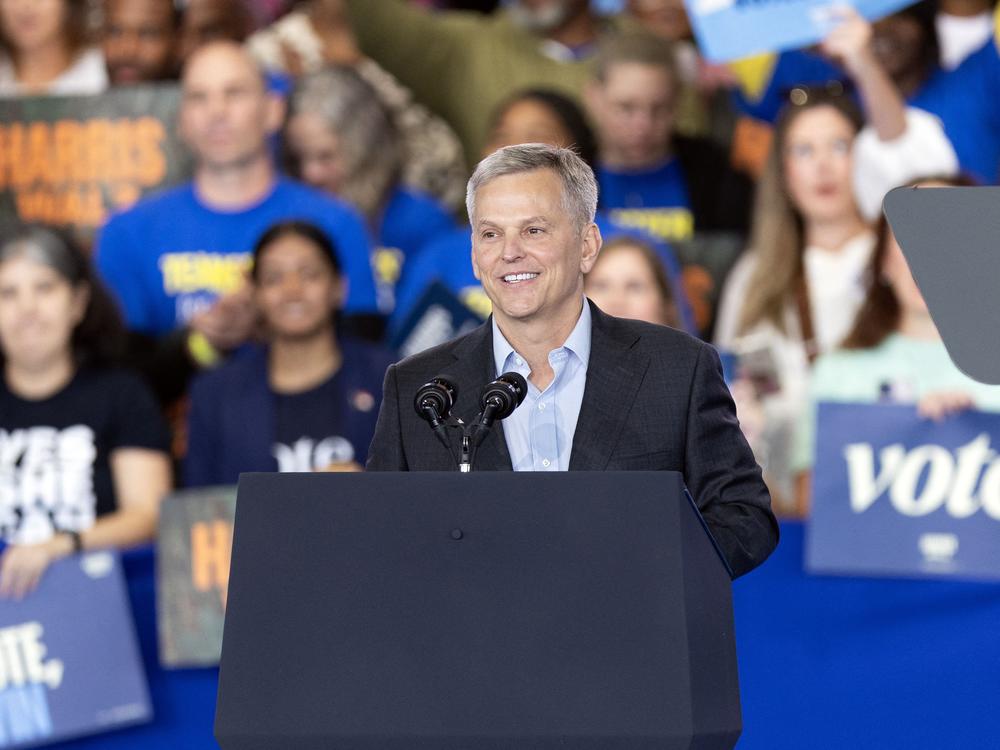 North Carolina Attorney General Josh Stein speaks during a Get Out the Vote rally in Raleigh, North Carolina, on October 30, 2024.