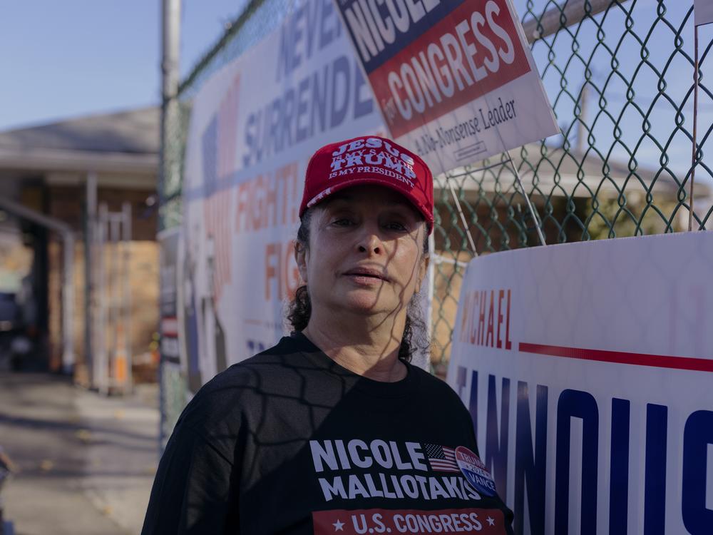 Jeanmarie Sigismondi, 66, a volunteer for Rep. Nicole Malliotakis and a Trump campaign volunteer in Bucks County, Pa., stands for a portrait outside of the Staten Island Republican Party headquarters on Tuesday.