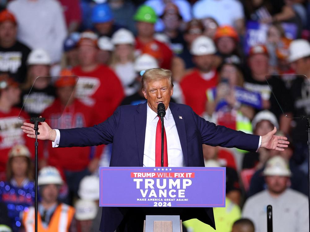 Former President Donald Trump speaks during his penultimate campaign rally the day before the 2024 election in Pittsburgh, Pa. on Nov. 4.