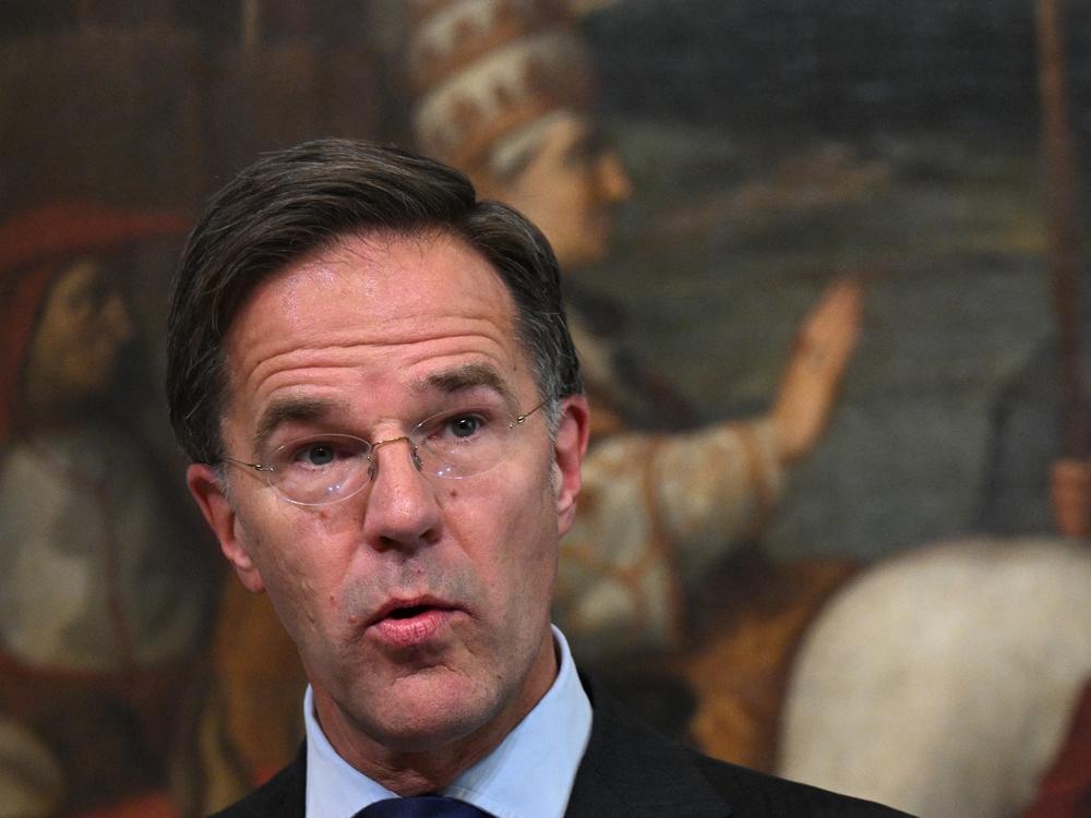 NATO chief Mark Rutte attends a joint press point after meeting with Italy's Prime Minister, Giorgia Meloni in Rome on Tuesday.