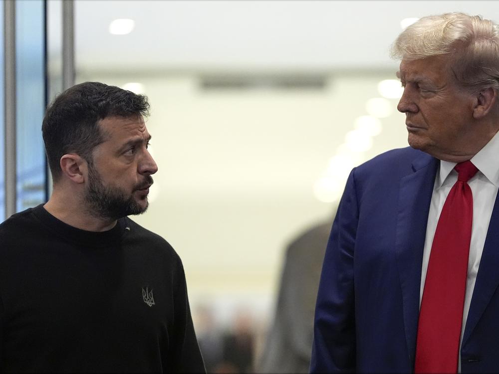 Then-candidate Donald Trump meets with Ukraine's President Volodymyr Zelenskyy at Trump Tower, on Sept. 27, in New York.