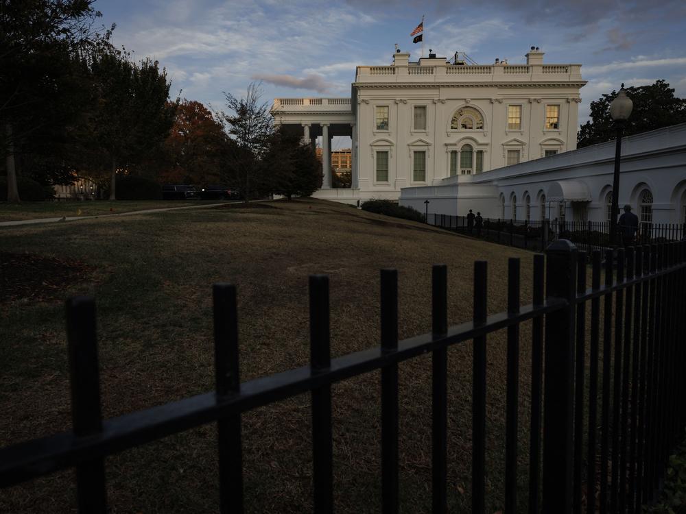 A view of the White House as the sun sets the day after the presidential election.