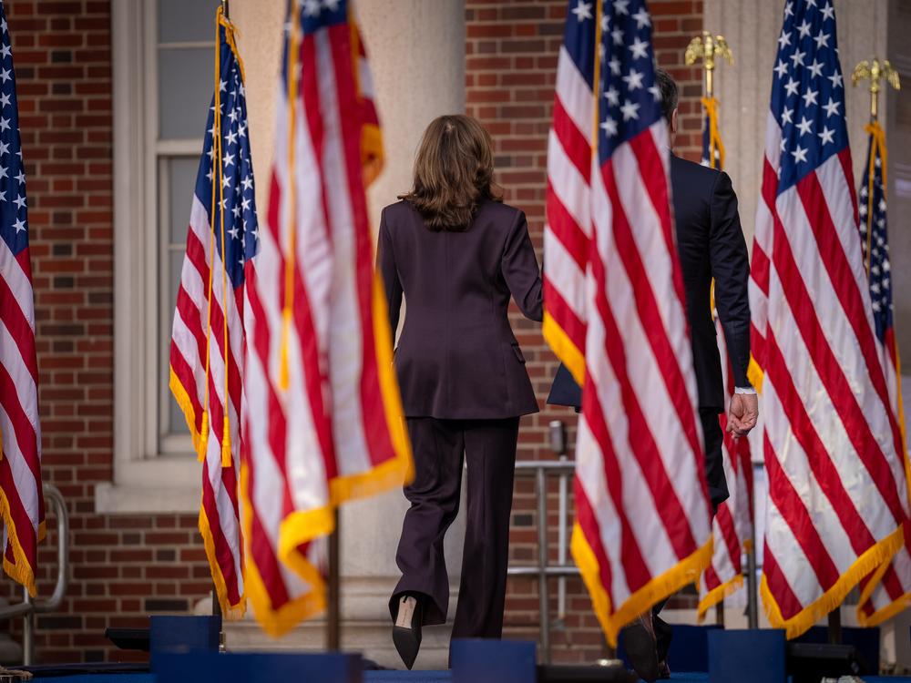 Vice President Harris departs the stage after conceding the election at Howard University on Nov. 6, 2024, in Washington, D.C.